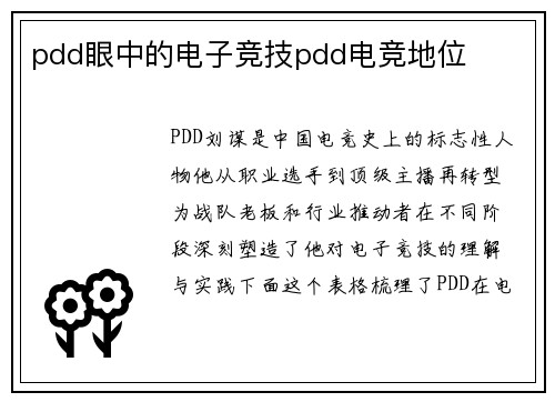 pdd眼中的电子竞技pdd电竞地位